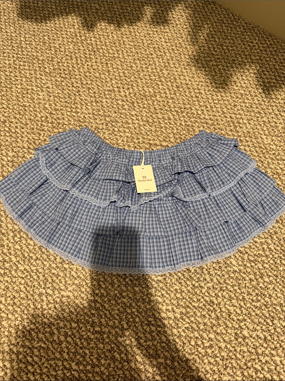 Aritzia Light Blue Plaid Tiered Ruffle Skirt